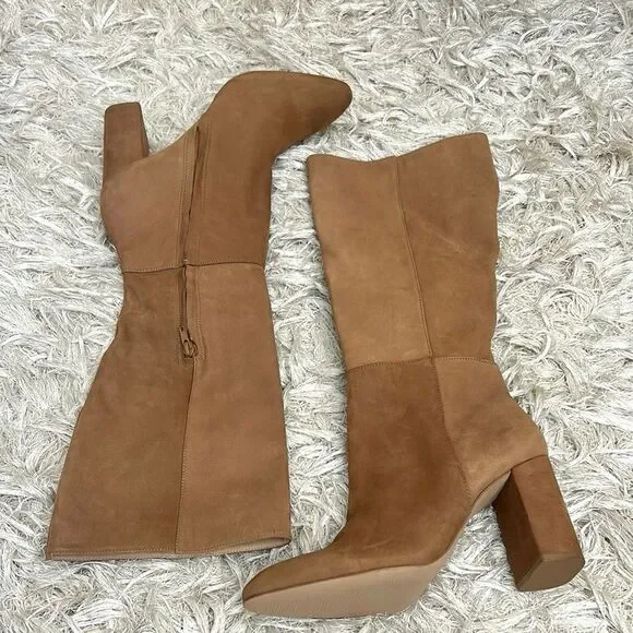 NWOB Steve Madden Ninny Chic Tall Knee-High Heeled Boots in Camel Nubuck size 11